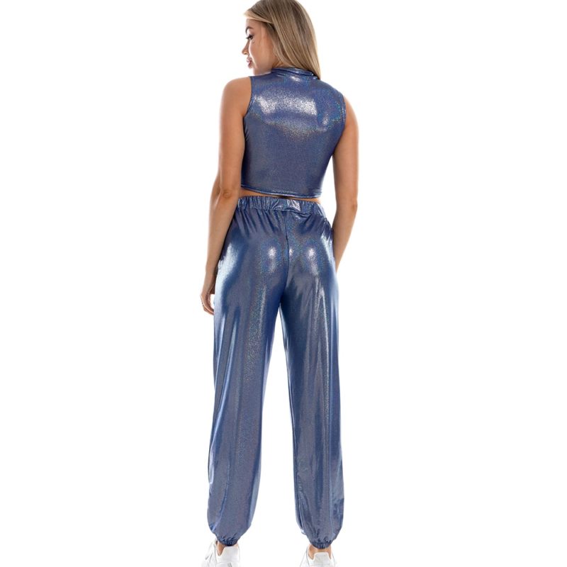 Ensemble deux pièces pour Pole dance, holographique, haut court métallique – Image 2