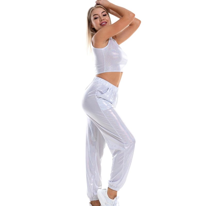 Ensemble deux pièces pour Pole dance, holographique, haut court métallique – Image 8