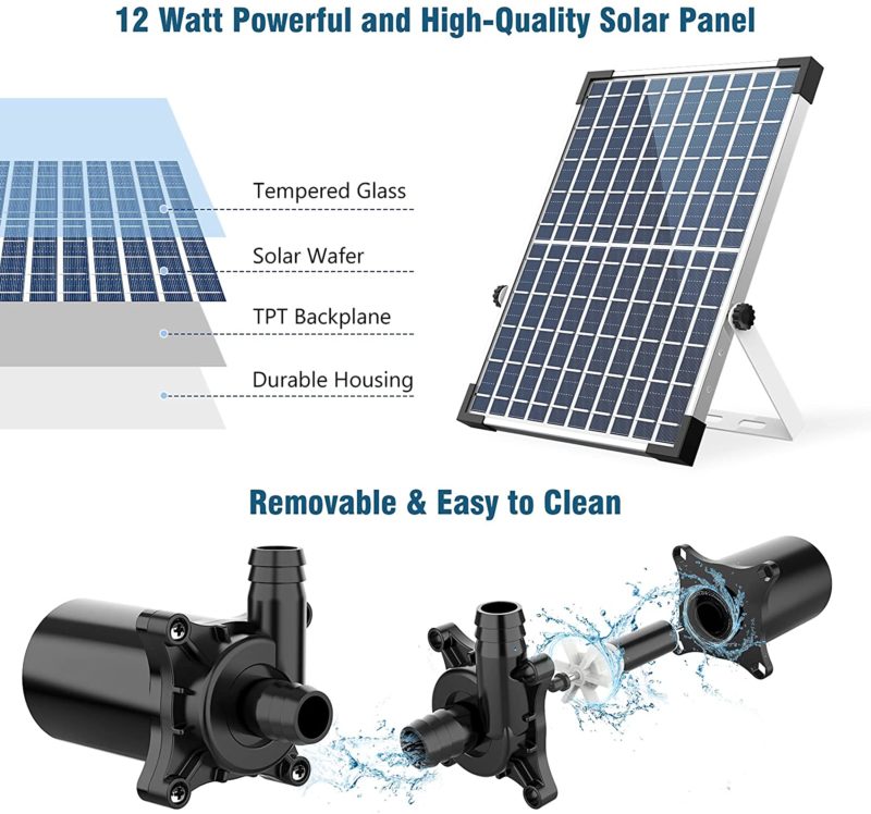 Ensemble fontaine solaire 12W, 12 buses à double couche, pour étang et piscine – Image 3