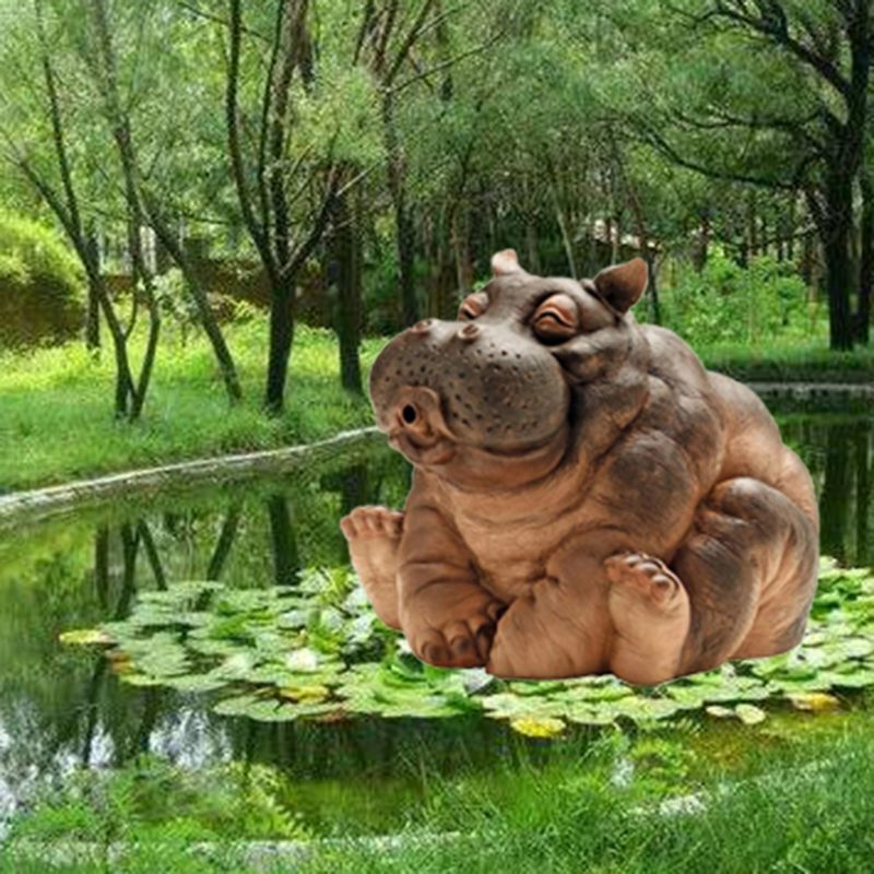 Fontaine d'eau hippopotame en résine, 16 cm – Image 4