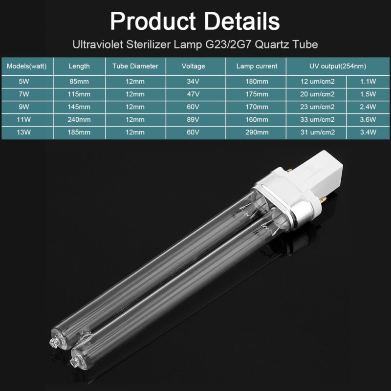 98766-q7zo62.jpg Lampe de stérilisation à Quartz UV, ampoule tubulaire G23/2G7 en forme de H, 5 à 13W – Image 3