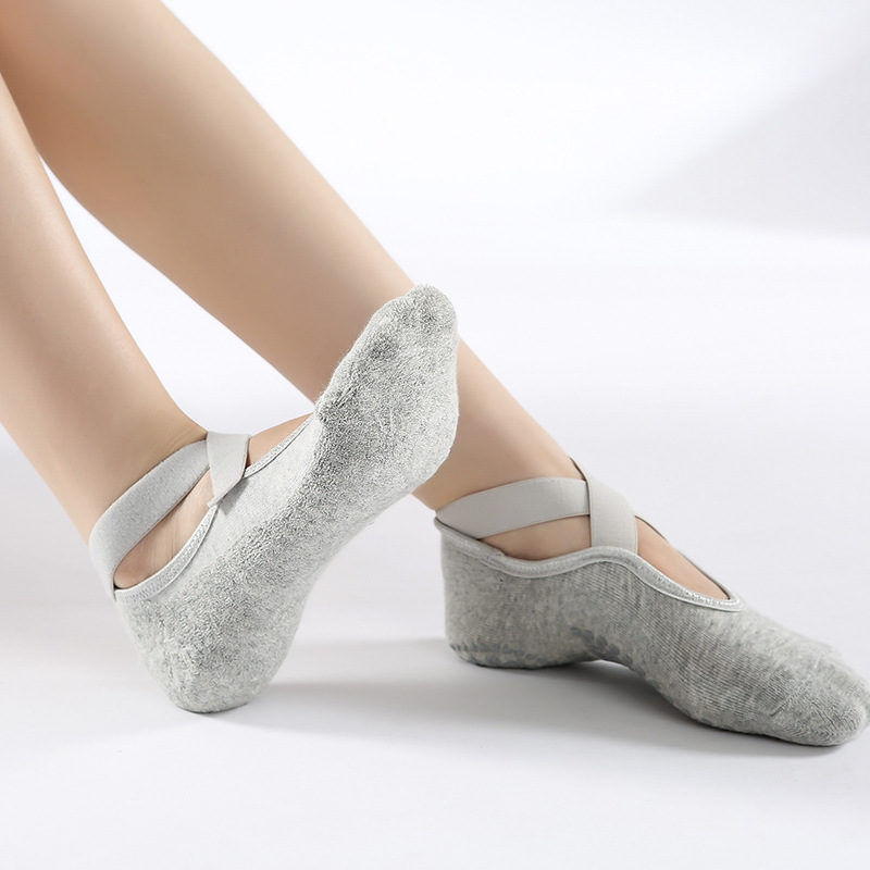 Lot de 3 paires chaussettes de Yoga en coton, antidérapantes, à bandes, séchage rapide