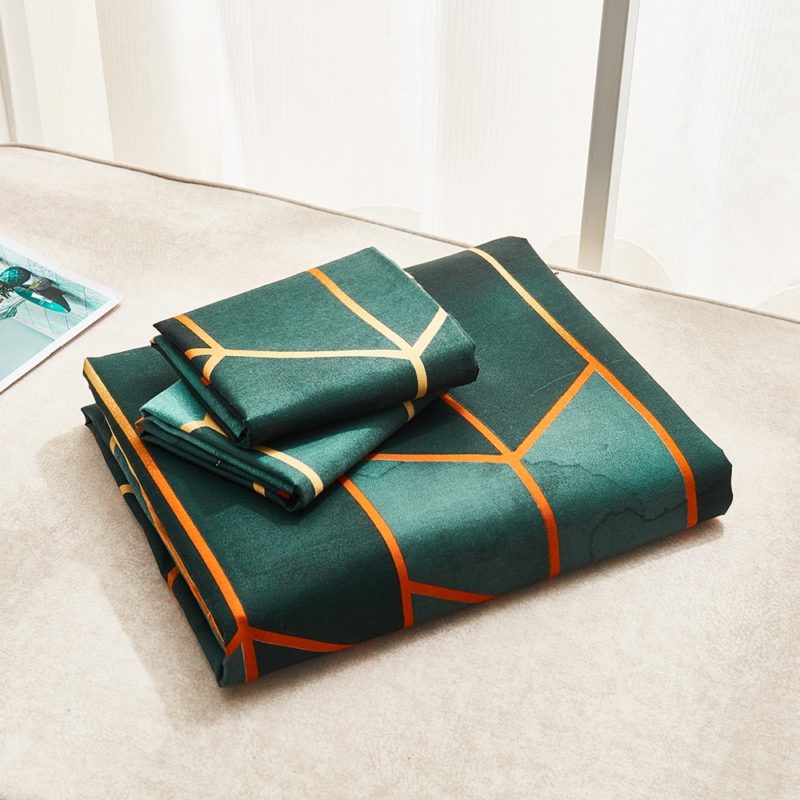 Ensemble 3 pièces avec motif géométrique, housse de couette et taies d'oreiller, drap fin et léger – Image 4