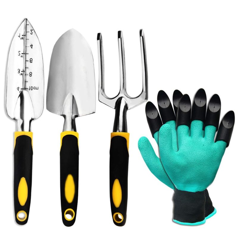 Ensemble d'outils de jardin avec gants de jardinage pour le désherbage, 4 pièces – Image 1