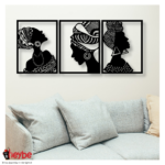 Ensemble 3 pièces, art mural en bois, femmes africaines, 3D créatif et élégant – Image 4