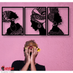 Ensemble 3 pièces, art mural en bois, femmes africaines, 3D créatif et élégant – Image 3
