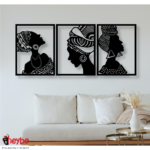Ensemble 3 pièces, art mural en bois, femmes africaines, 3D créatif et élégant