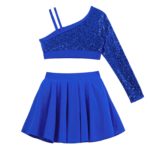 Ensemble 2 pièces de danse à paillettes pour enfant, asymétrique, haut court avec jupe – Image 8