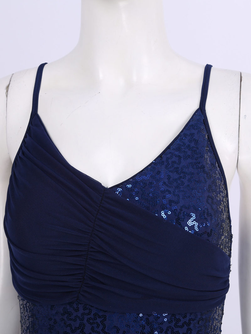 Robe de danse lyrique en maille pour femme, col en V, à paillettes, Tutu de Ballet – Image 6