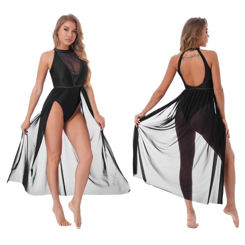 113374-rqiz0x.jpg Robe longue de danse pour femme, à strass, col licou, Léotard lyrique – Image 4