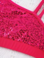 Ensemble 2 pièces de danse à paillettes pour enfant, asymétrique, haut court avec jupe – Image 13