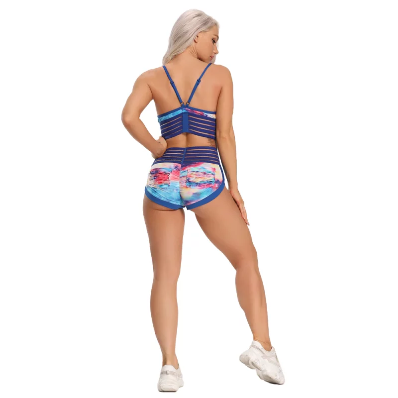 H397be0d5b9e24ad0afcc8084fe7f55382 Ensemble de fitness 2 pièces, short et haut court, taille haute, dos nu, imprimé – Image 12