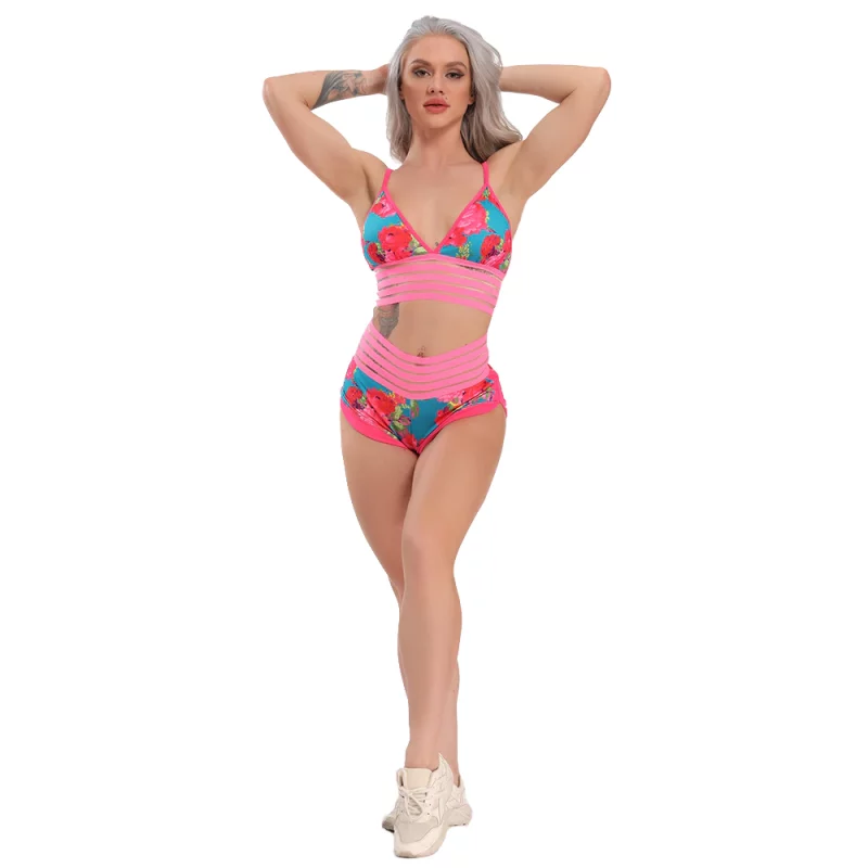 H64830e066b0342828f6eb974dfd7edc5s Ensemble de fitness 2 pièces, short et haut court, taille haute, dos nu, imprimé – Image 6