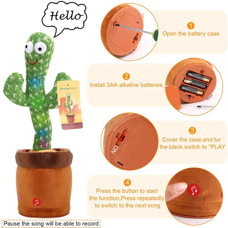 Peluche Cactus parlant, danse et répète vos mots, 120 chansons, rechargeable – Image 4