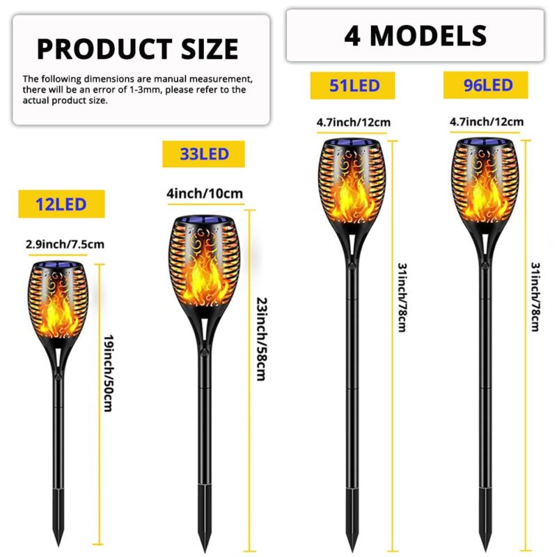 Lot de 4 torches solaire en forme de flamme vacillante, autonome et étanche – Image 5