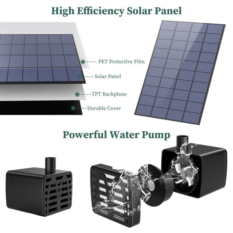 Ensemble de fontaine solaire 7.5W à 3 niveaux, adapté au bain d’oiseaux, pour jardin – Image 5