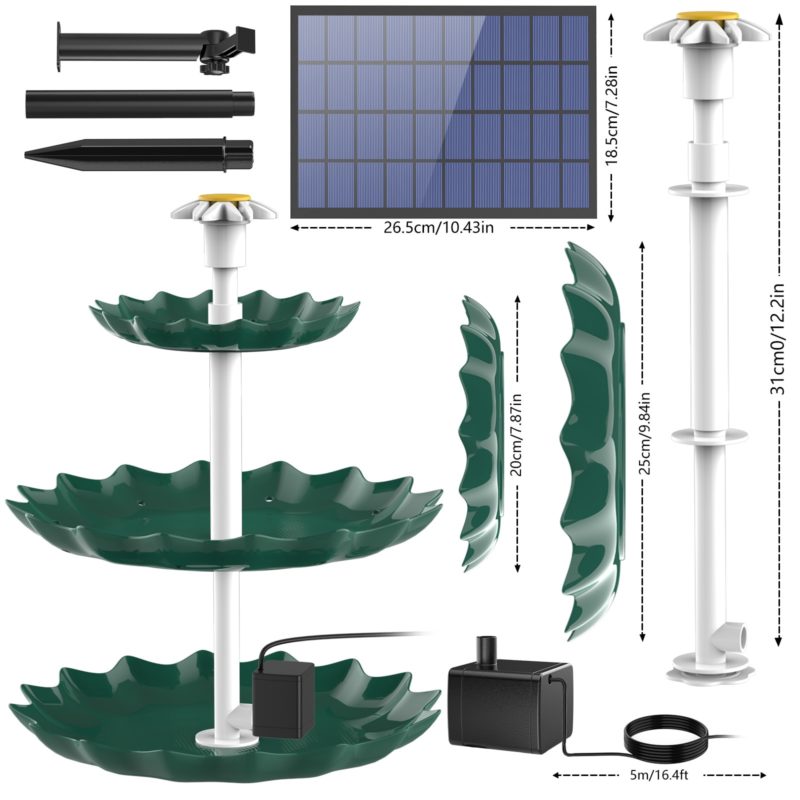 Ensemble de fontaine solaire 7.5W à 3 niveaux, adapté au bain d’oiseaux, pour jardin – Image 6