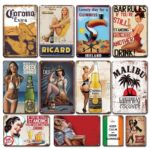 Plaque en métal rétro, modèle sexy, Pin Up, 20×30 cm