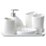 Ensemble d’accessoires de salle de bains en céramique blanc, 6 pièces