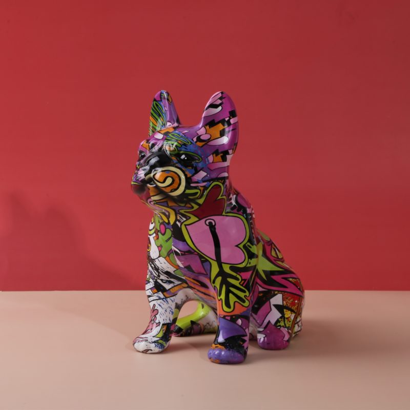 Figurine en résine de Bouledogue Français assis, Graffiti, artisanat créatif, décoration – Image 3
