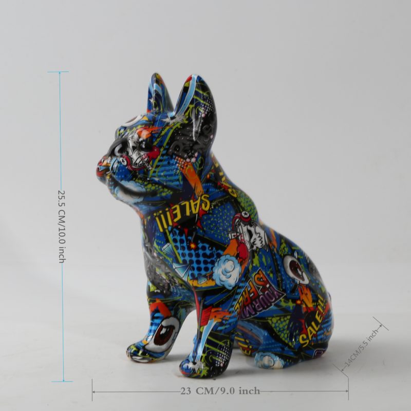 Figurine en résine de Bouledogue Français assis, Graffiti, artisanat créatif, décoration – Image 6