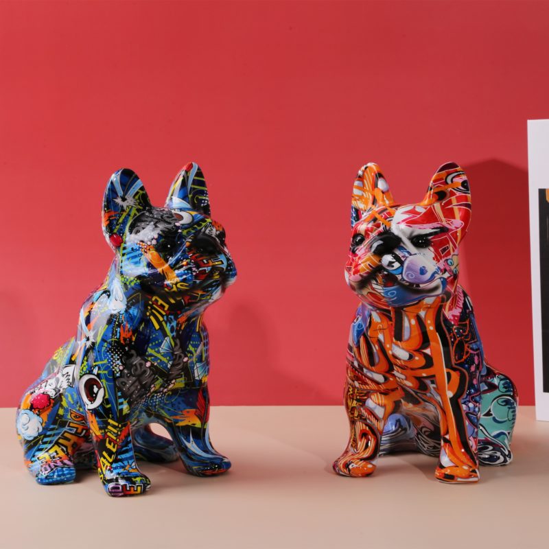 Figurine en résine de Bouledogue Français assis, Graffiti, artisanat créatif, décoration – Image 2