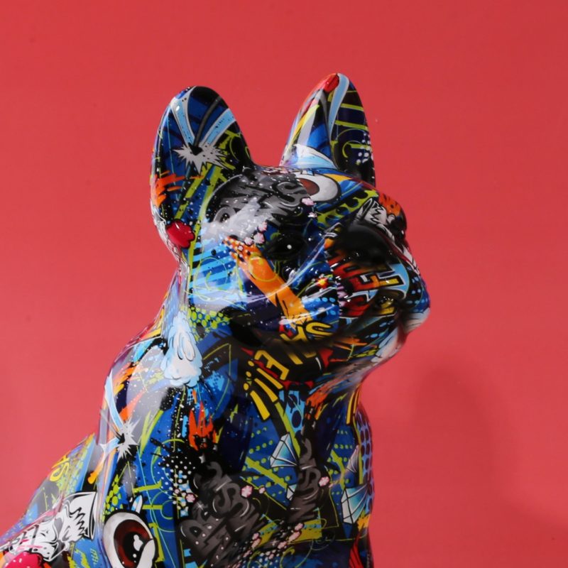 Figurine en résine de Bouledogue Français assis, Graffiti, artisanat créatif, décoration – Image 4