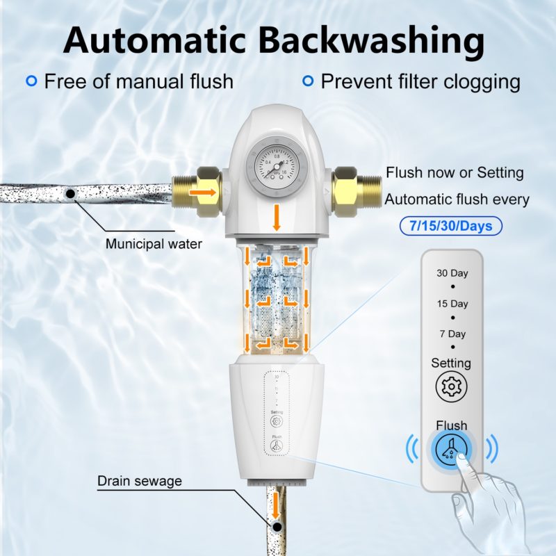Système de purification d'eau, rinçage automatique, préfiltre à sédiments, 40 microns – Image 3