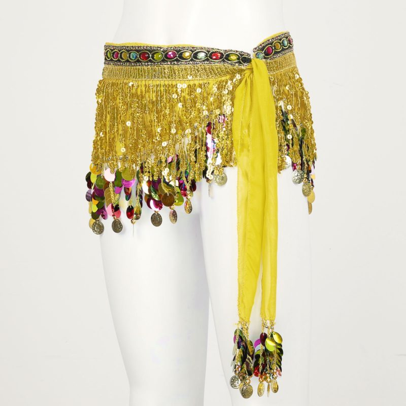 Écharpe de hanche pour danse du ventre, jupe à paillettes brillantes et chaîne à la taille – Image 4