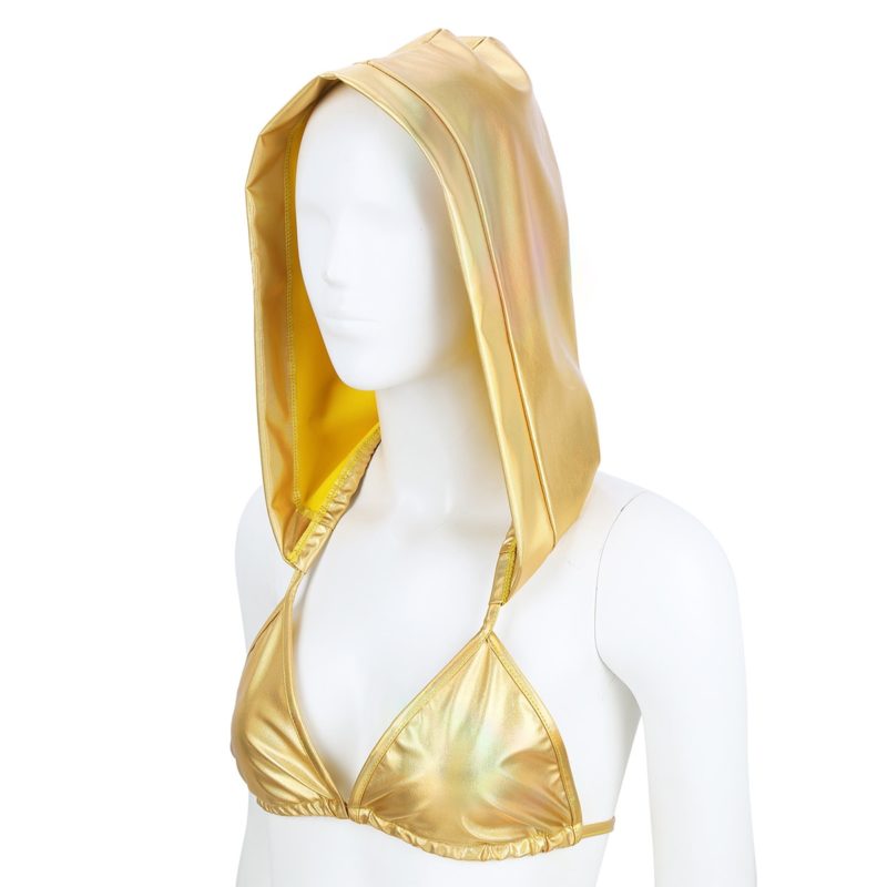 Soutien-gorge à capuche pour femme, brillant, métallique, décolleté en V profond, dos nu – Image 3