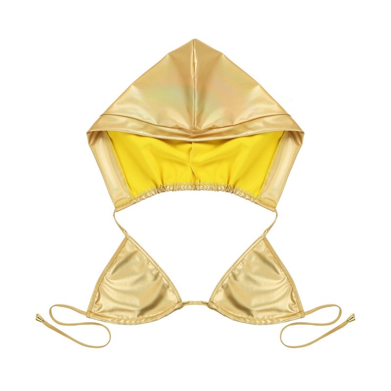 Soutien-gorge à capuche pour femme, brillant, métallique, décolleté en V profond, dos nu – Image 5