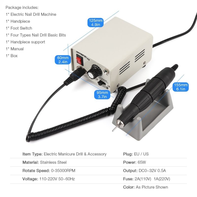 Ponceuse à ongles électrique professionnelle, manucure et pédicure avec pédale, en acier inoxydable, 35'000 RPM – Image 4