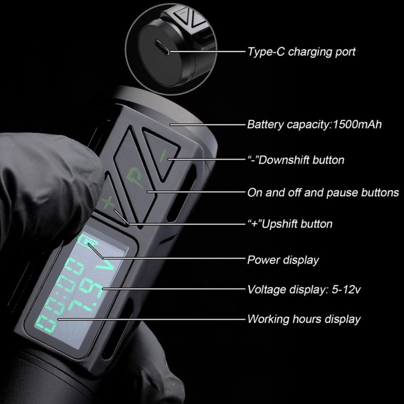 Machine à tatouer sans fil avec écran LED et moteur sans noyau, rotative, rechargeable, 1800mah – Image 5