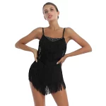 Justaucorps à franges et strass pour femme, vêtements de danse latine, dos nu, Body – Image 3