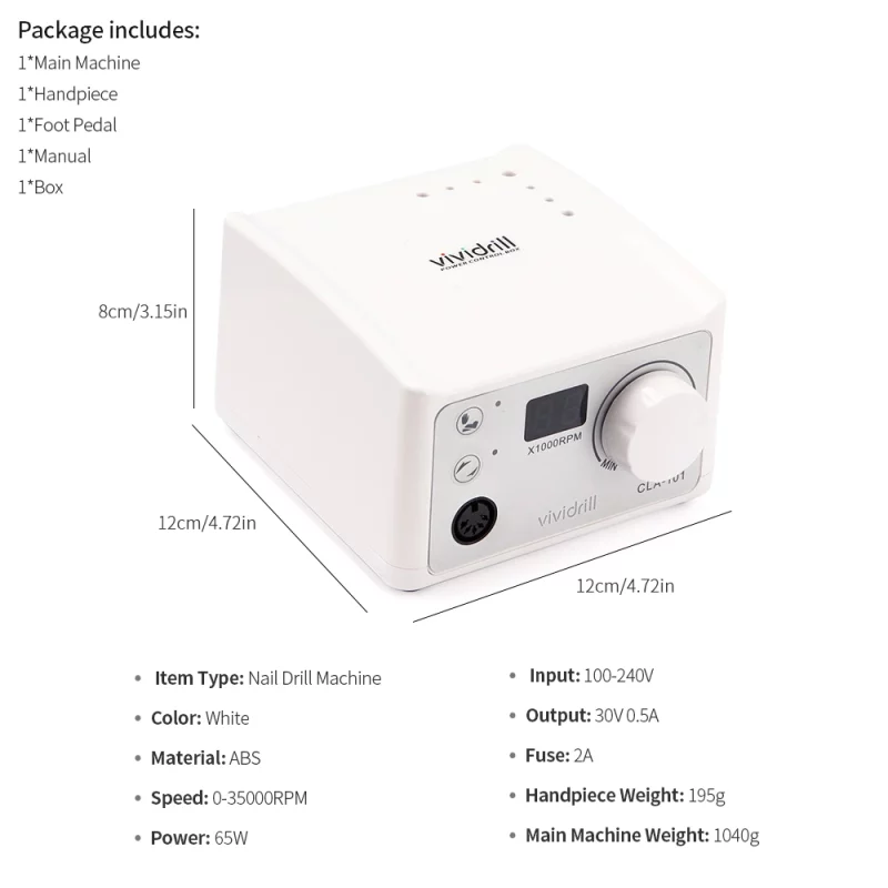 H3aed22ee81da412b92baa50bcb9933f3h Ponceuse à ongles professionnelle, appareil de manucure et pédicure, lime électrique 65W, 35'000 tr/min – Image 8