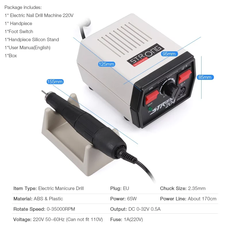 Ponceuse à ongles électrique 65W, 35'000 tr/min, pour manucure et pédicure, lime à ongles professionnelle – Image 10