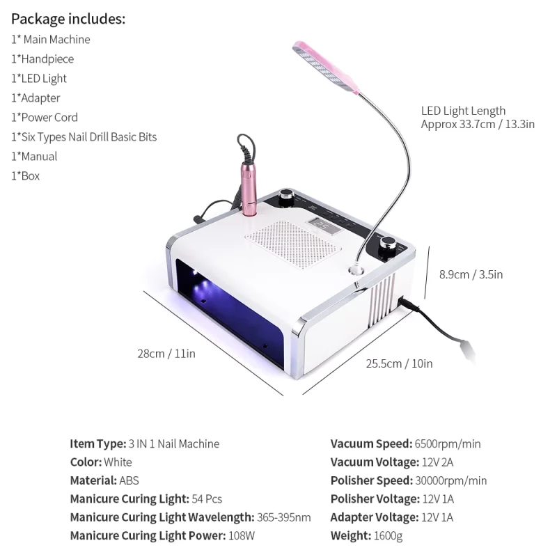 Ponceuse à ongles électrique 3 en 1 pour Nail Art, 30'000 tr/min, aspiration poussière des ongles, machine de séchage – Image 6