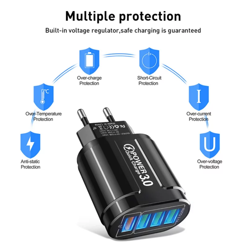 Chargeur rapide 48W multi, QC 3.0, 4 ports USB – Image 8