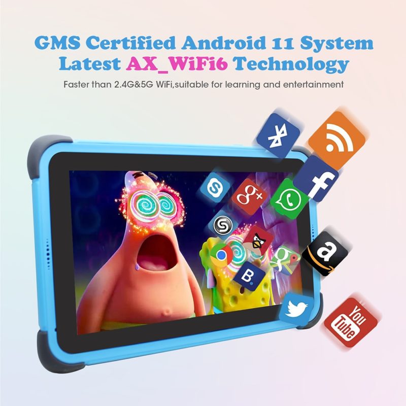 122475-rrcqxa.jpg Tablette Android 11, 8 pouces pour enfant, 1280x800 IPS, 4500 mAh, WIFI 6, avec support – Image 4