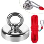 Aimant de pêche surpuissant en néodyme, avec corde de 10 m, crochet et gants