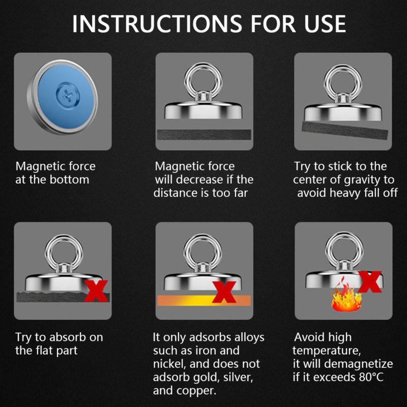 Aimant de pêche surpuissant en néodyme, avec corde de 10 m, crochet et gants – Image 3