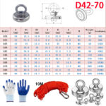 Aimant de pêche surpuissant en néodyme, avec corde de 10 m, crochet et gants – Image 5