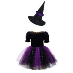 Costume de sorcière pour fille, robe tutu en maille scintillante avec chapeau pointu – Image 3
