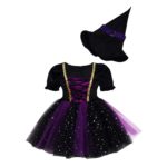 Costume de sorcière pour fille, robe tutu en maille scintillante avec chapeau pointu – Image 4