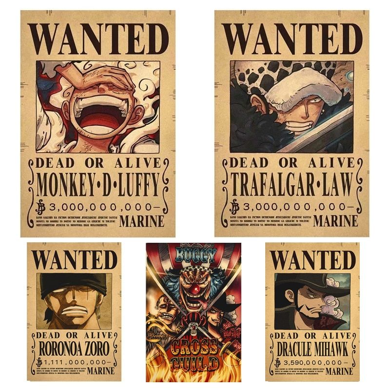 Affiche murale WANTED, One Piece, dessin animé, 42 x 28.5 cm