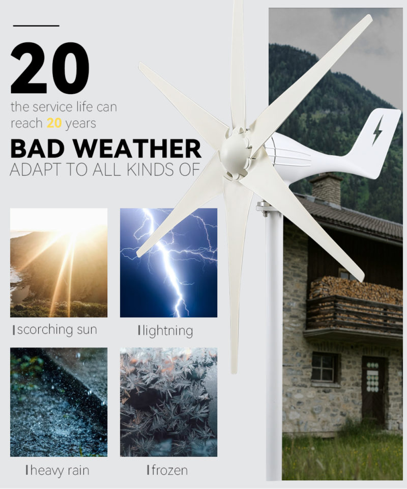 Energie éolienne à vent, 3000W, 6 pales, avec contrôleur MPPT/Hybride, pour usage domestique – Image 7