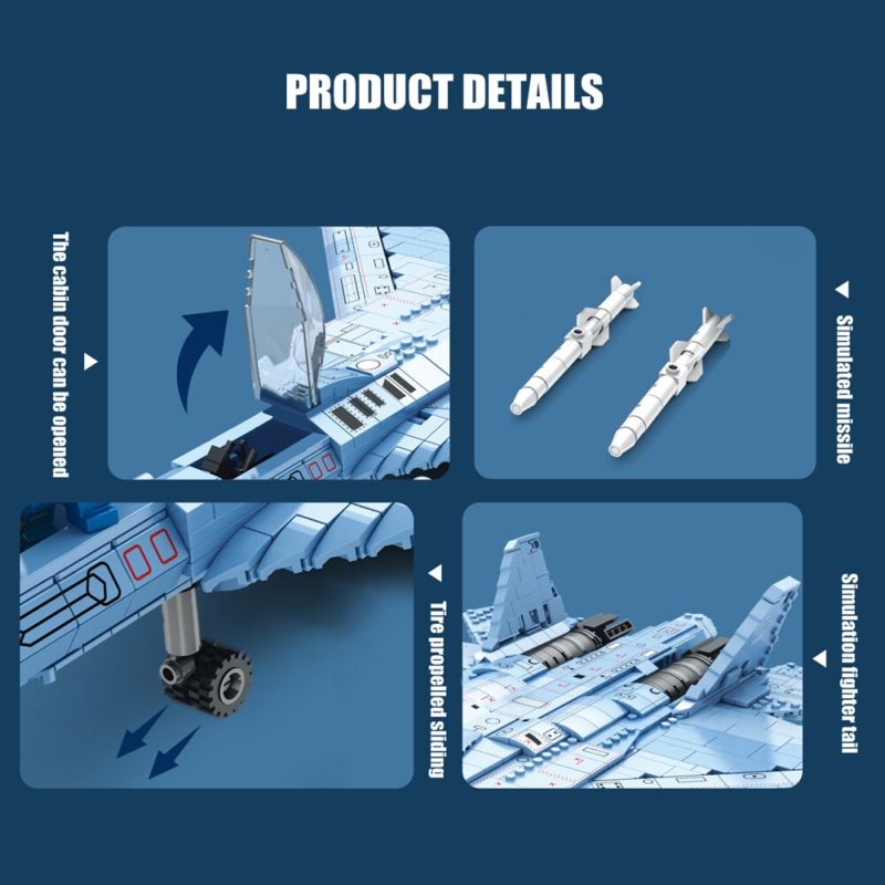 Blocs de construction d'avion de chasse lourd de l'union soviétique Su-57, grande taille, compatible LEGO – Image 4