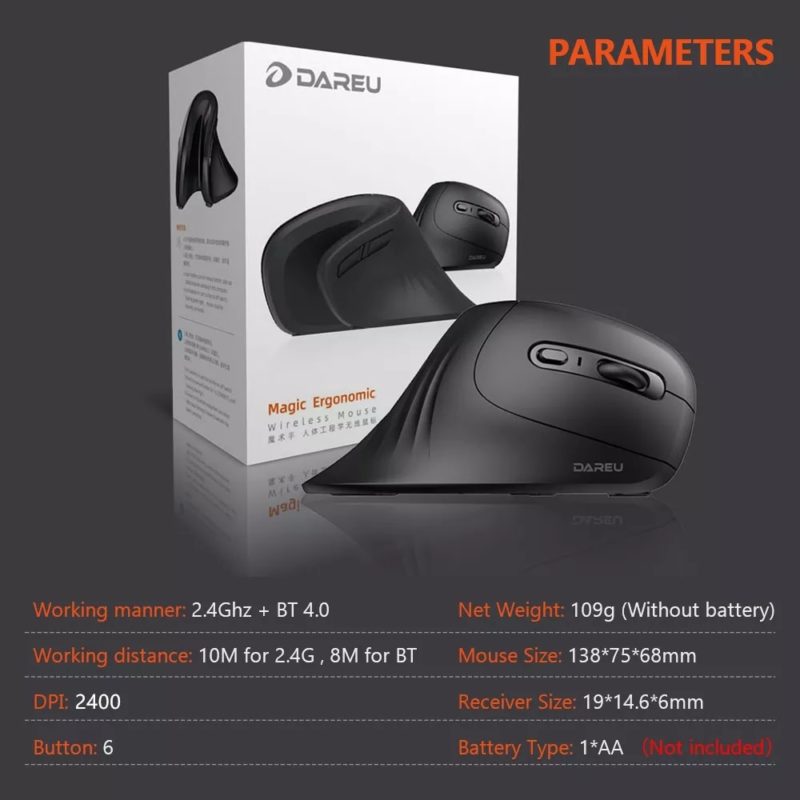 Souris optique ergonomique verticale sans fil 2.4G, 1600 DPI – Image 6