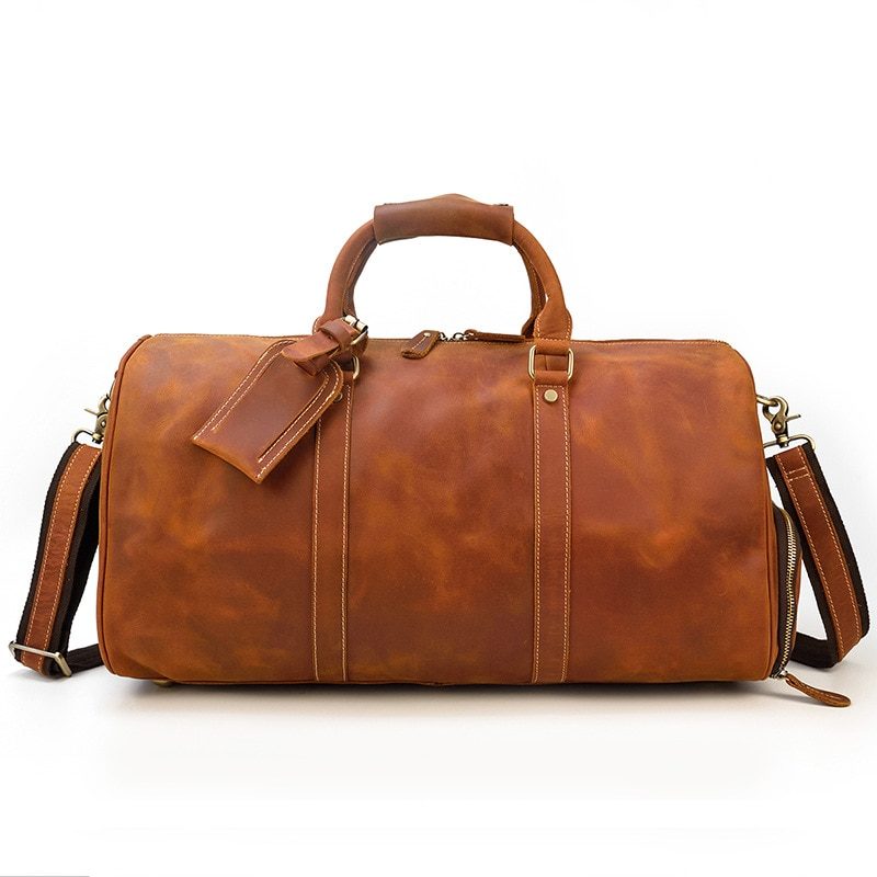 Sac de voyage en cuir, rétro, à bandoulière en cuir, fourre-tout de voyage, polochon