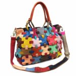 Sac à bandoulière en cuir, à main, décontractée, patchwork, multicolore – Image 2
